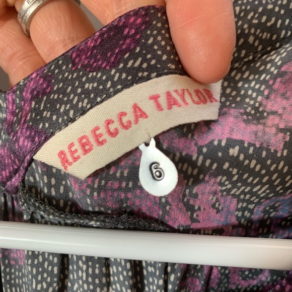 Rebecca Taylor 100% Silk gray/ purple floral dress - Picture 2 of 5